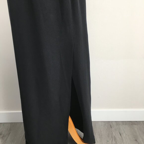 RAOUL Black Blue 100% Silk Pleated V Neck Ruching Shoulder Slit Hem Dress - Picture 5 of 13